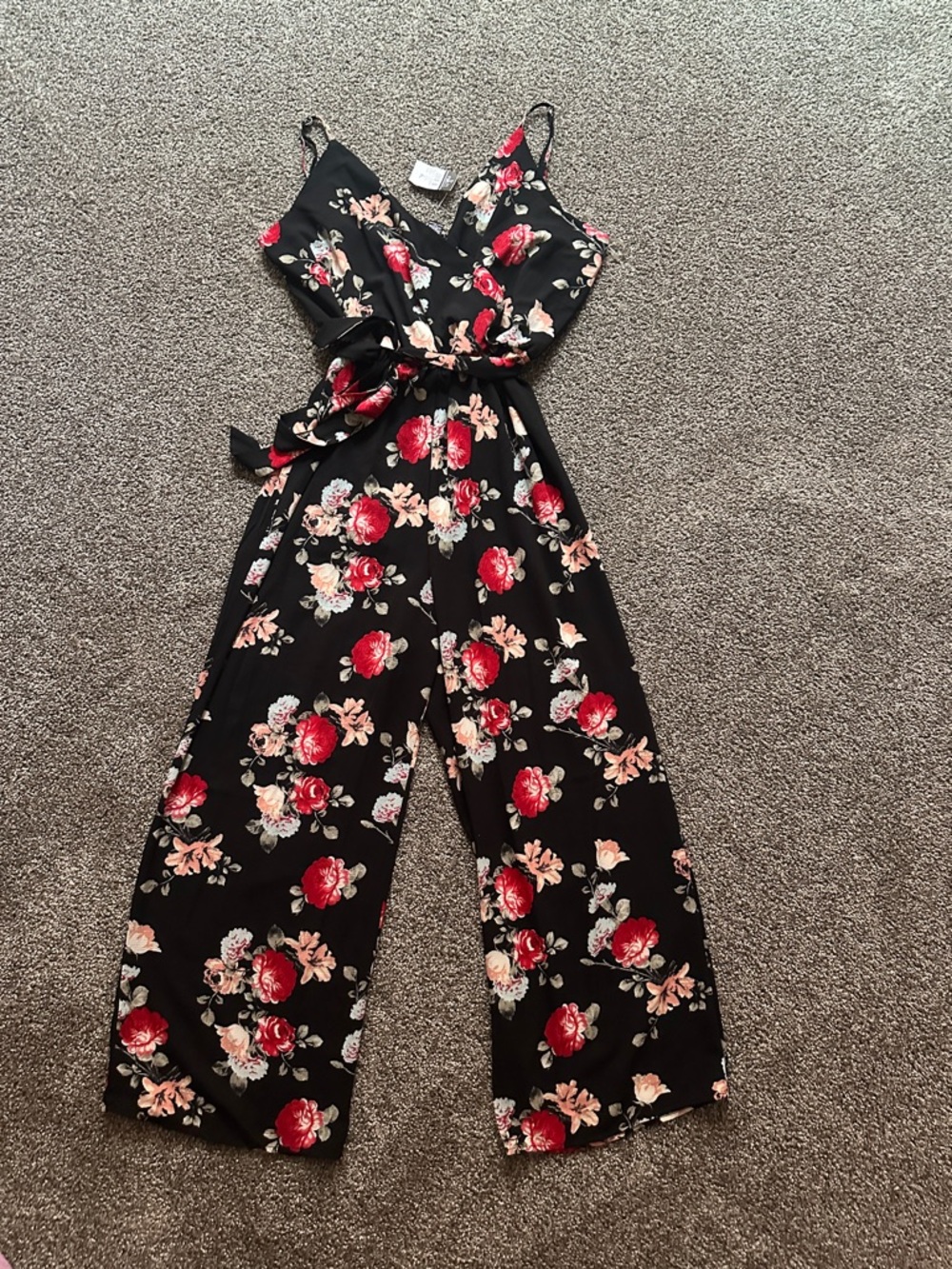 Rue21 Black Floral Wide-Leg Jumpsuit with Tie